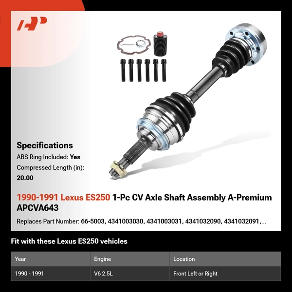 1990-1991 Lexus ES250 1-Pc CV Axle Shaft Assembly A-Premium APCVA643