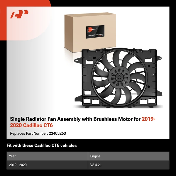 Single Radiator Fan Assembly with Brushless Motor for 2019-2020 Cadillac CT6