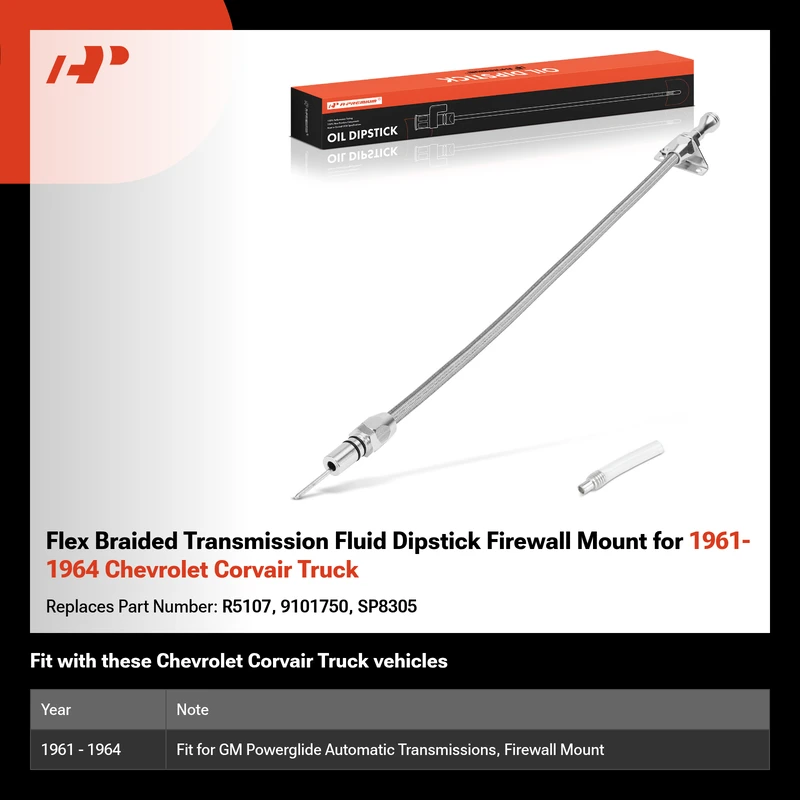 Flex Braided Transmission Fluid Dipstick Firewall Mount for 1961-1964 Chevrolet Corvair Truck
