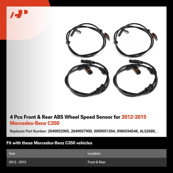 4 Pcs Front & Rear ABS Wheel Speed Sensor for 2012-2015 Mercedes-Benz C350