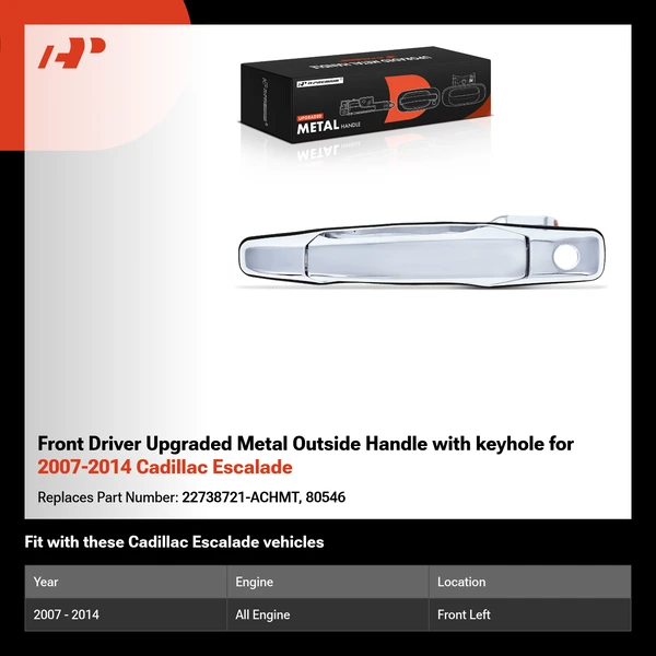 Front Driver Upgraded Metal Outside Handle with keyhole for 2007-2014 Cadillac Escalade