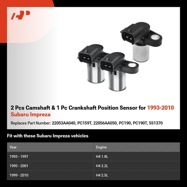 2 Pcs Camshaft & 1 Pc Crankshaft Position Sensor for 1993-2010 Subaru Impreza