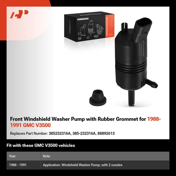 Front Windshield Washer Pump with Rubber Grommet for 1988-1991 GMC V3500