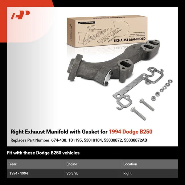 Right Exhaust Manifold with Gasket for 1994 Dodge B250
