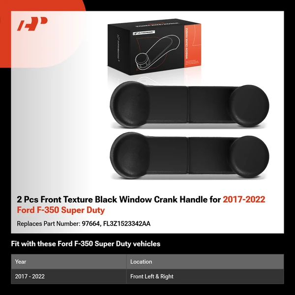 2 Pcs Front Texture Black Window Crank Handle for 2017-2022 Ford F-350 Super Duty