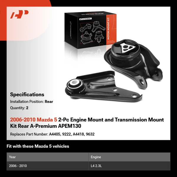 2006-2010 Mazda 5 2-Pc Engine Mount and Transmission Mount Kit Rear A-Premium APEM130