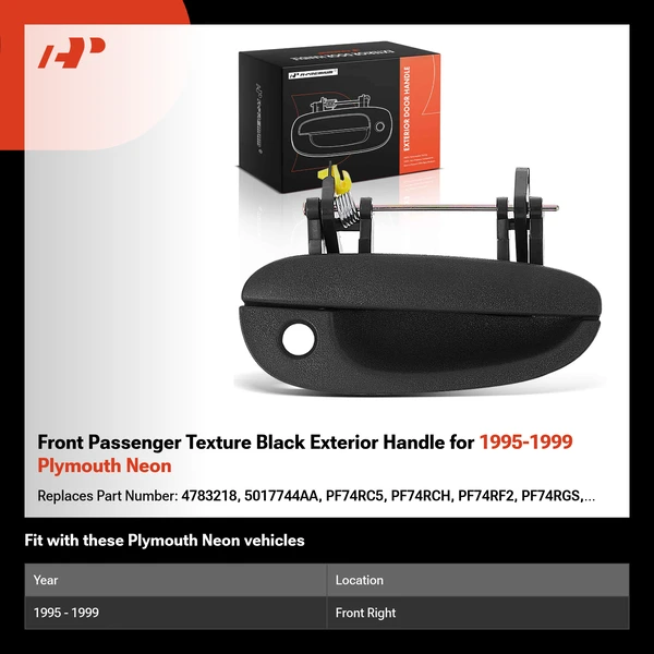 Front Passenger Texture Black Exterior Handle for 1995-1999 Plymouth Neon