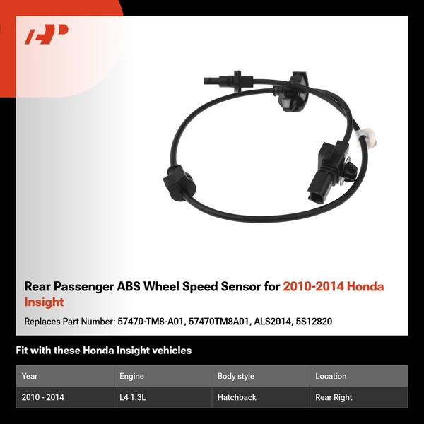 Rear Passenger ABS Wheel Speed Sensor for 2010-2014 Honda Insight