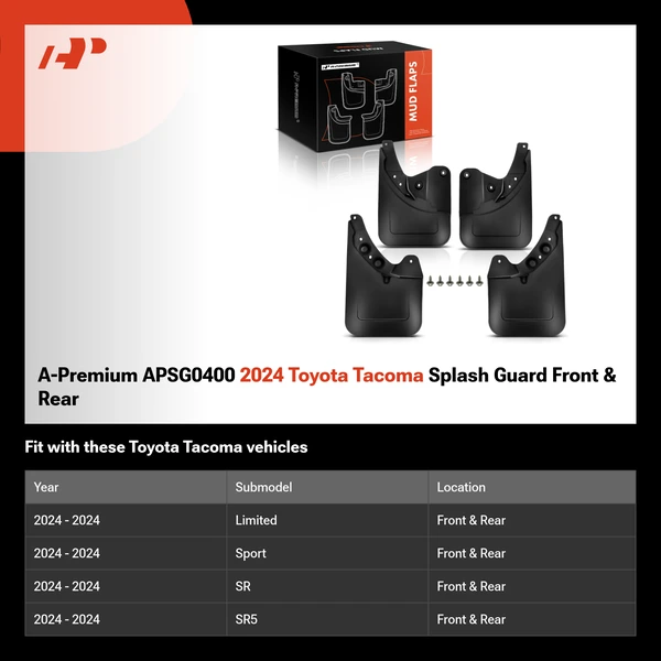 A-Premium APSG0400 2024 Toyota Tacoma Splash Guard Front & Rear