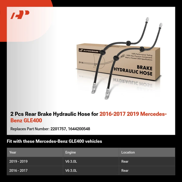 2 Pcs Rear Brake Hydraulic Hose for 2016-2017 2019 Mercedes-Benz GLE400