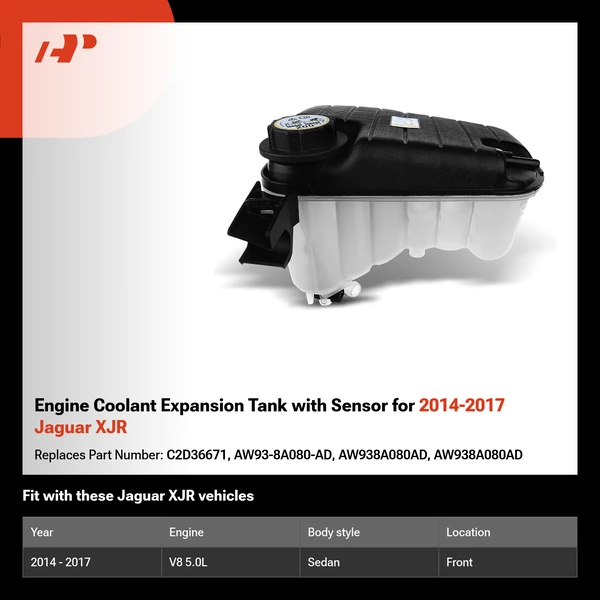 Engine Coolant Expansion Tank with Sensor for 2014-2017 Jaguar XJR