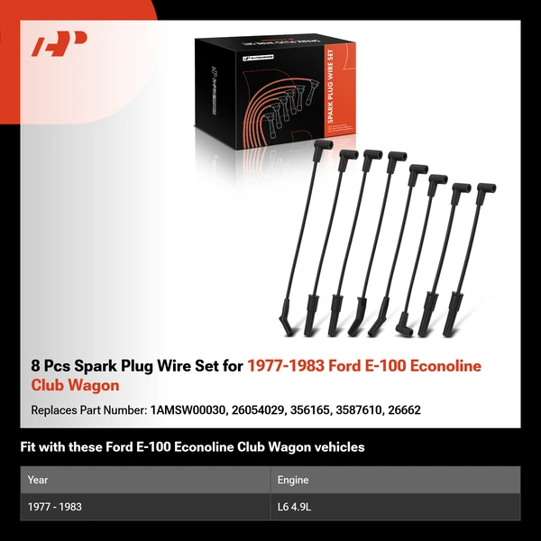 8 Pcs Spark Plug Wire Set for 1977-1983 Ford E-100 Econoline Club Wagon