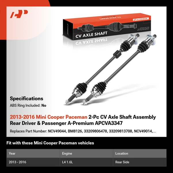 2013-2016 Mini Cooper Paceman 2-Pc CV Axle Shaft Assembly Rear Driver & Passenger A-Premium APCVA3347