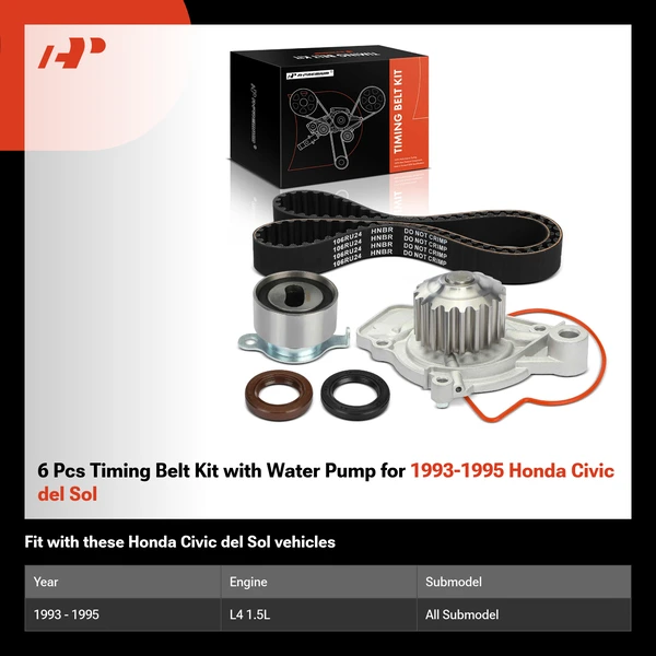 6 Pcs Timing Belt Kit with Water Pump for 1993-1995 Honda Civic del Sol