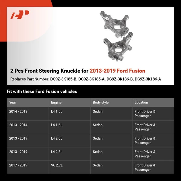 2 Pcs Front Steering Knuckle for 2013-2019 Ford Fusion