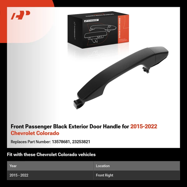 Front Passenger Black Exterior Door Handle for 2015-2022 Chevrolet Colorado