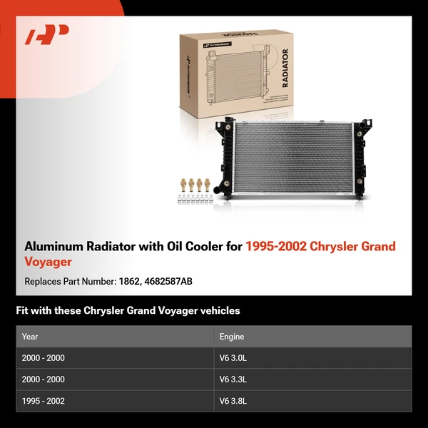 Aluminum Radiator with Oil Cooler for 1995-2002 Chrysler Grand Voyager