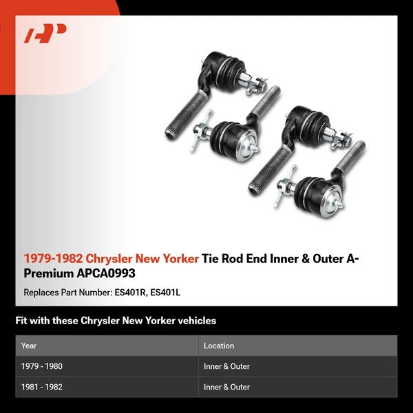 1979-1982 Chrysler New Yorker Tie Rod End Inner & Outer A-Premium APCA0993