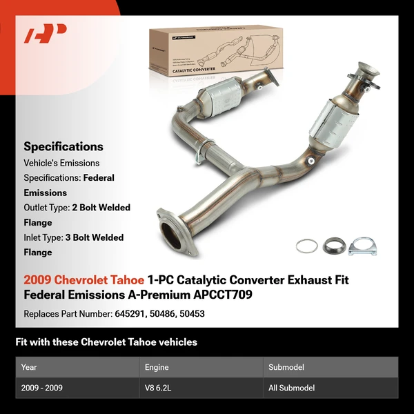 2009 Chevrolet Tahoe 1-PC Catalytic Converter Exhaust Fit Federal Emissions A-Premium APCCT709