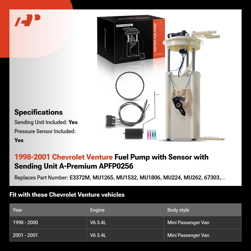 1998-2001 Chevrolet Venture Fuel Pump with Sensor with Sending Unit A-Premium APFP0256