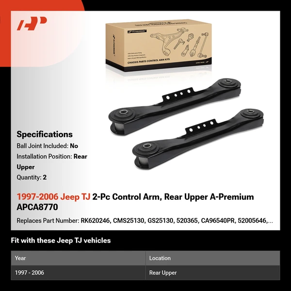 1997-2006 Jeep TJ 2-Pc Control Arm, Rear Upper A-Premium APCA8770