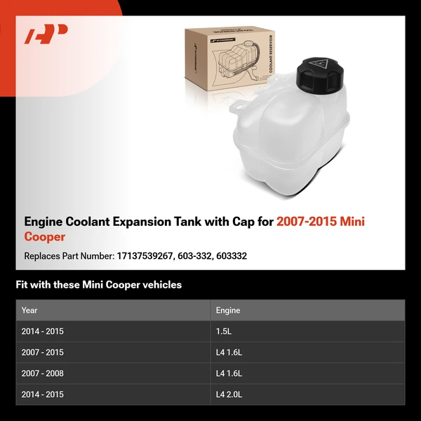 Engine Coolant Expansion Tank with Cap for 2007-2015 Mini Cooper