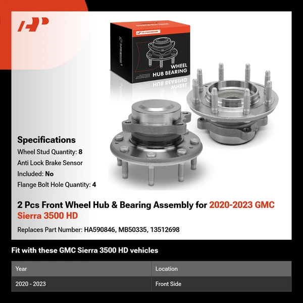 2 Pcs Front Wheel Hub & Bearing Assembly for 2020-2023 GMC Sierra 3500 HD