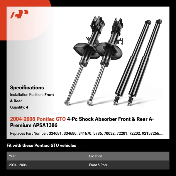 2004-2006 Pontiac GTO 4-Pc Shock Absorber Front & Rear A-Premium APSA1386