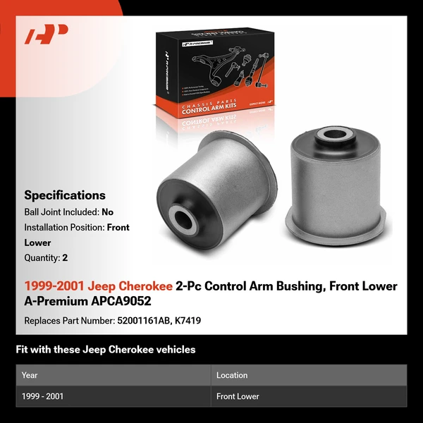 1999-2001 Jeep Cherokee 2-Pc Control Arm Bushing, Front Lower A-Premium APCA9052