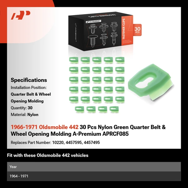 1966-1971 Oldsmobile 442 30 Pcs Nylon Green Quarter Belt & Wheel Opening Molding A-Premium APRCF085