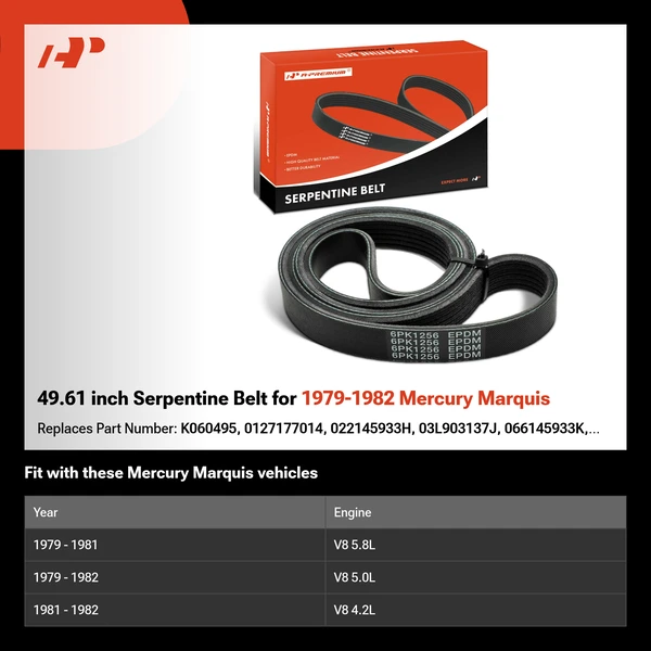 49.61 inch Serpentine Belt for 1979-1982 Mercury Marquis