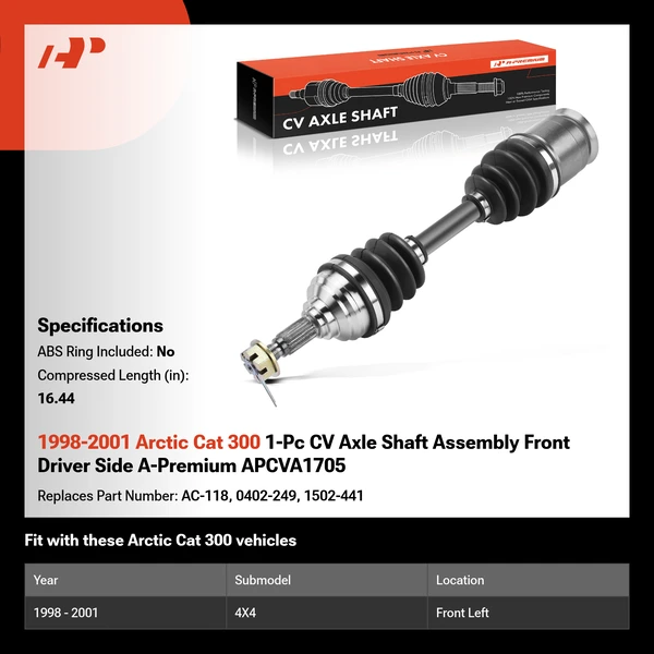 1998-2001 Arctic Cat 300 1-Pc CV Axle Shaft Assembly Front Driver Side A-Premium APCVA1705