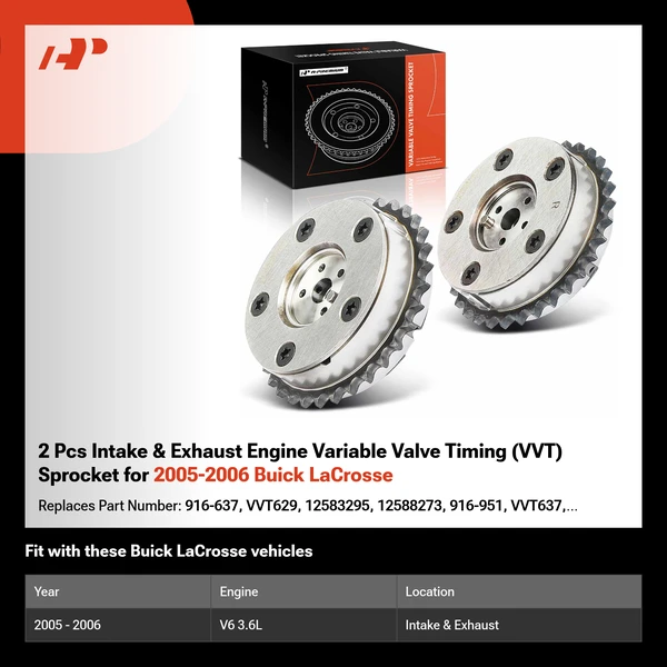 2 Pcs Intake & Exhaust Engine Variable Valve Timing (VVT) Sprocket for 2005-2006 Buick LaCrosse
