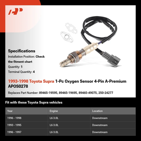 1993-1998 Toyota Supra 1-Pc Oxygen Sensor 4-Pin A-Premium APOS0278