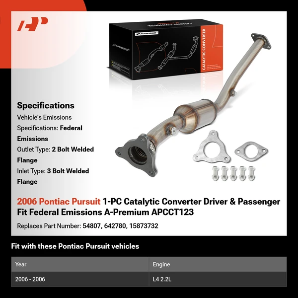 2006 Pontiac Pursuit 1-PC Catalytic Converter Driver & Passenger Fit Federal Emissions A-Premium APCCT123