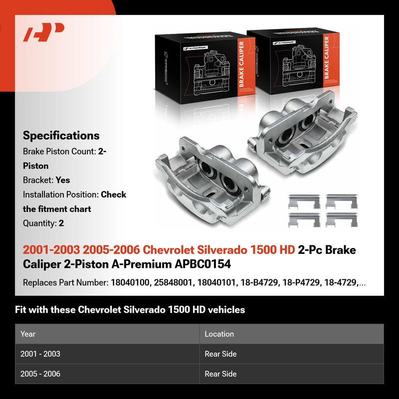 2001-2003 2005-2006 Chevrolet Silverado 1500 HD 2-Pc Brake Caliper 2-Piston A-Premium APBC0154