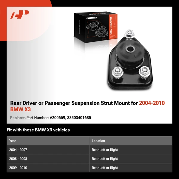 Rear Driver or Passenger Suspension Strut Mount for 2004-2010 BMW X3