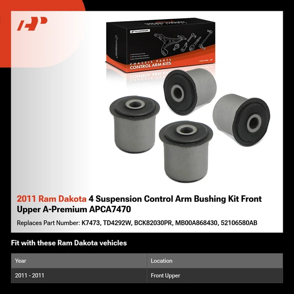 2011 Ram Dakota 4 Suspension Control Arm Bushing Kit Front Upper A-Premium APCA7470