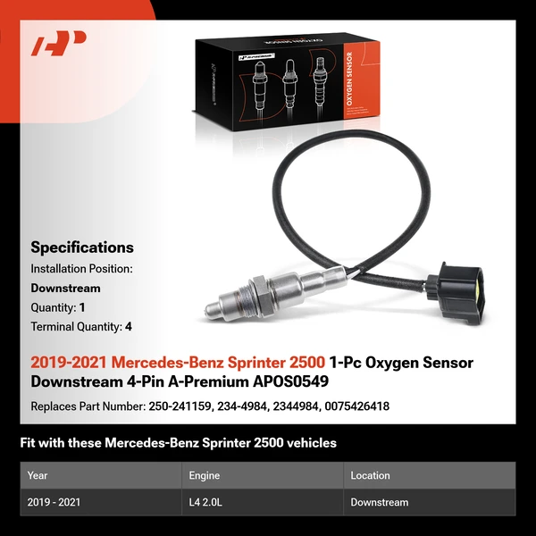 2019-2021 Mercedes-Benz Sprinter 2500 1-Pc Oxygen Sensor Downstream 4-Pin A-Premium APOS0549