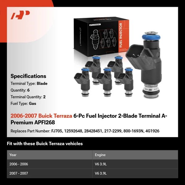 2006-2007 Buick Terraza 6-Pc Fuel Injector 2-Blade Terminal A-Premium APFI268
