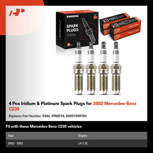 4 Pcs Iridium & Platinum Spark Plugs for 2002 Mercedes-Benz C230