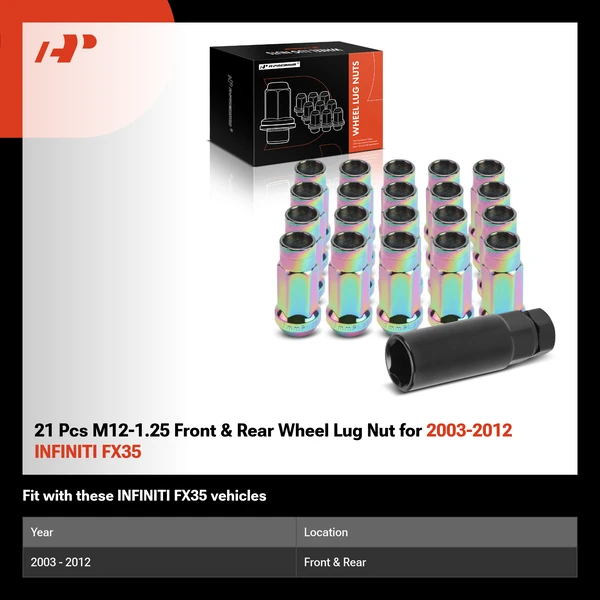 21 Pcs M12-1.25 Front & Rear Wheel Lug Nut for 2003-2012 INFINITI FX35