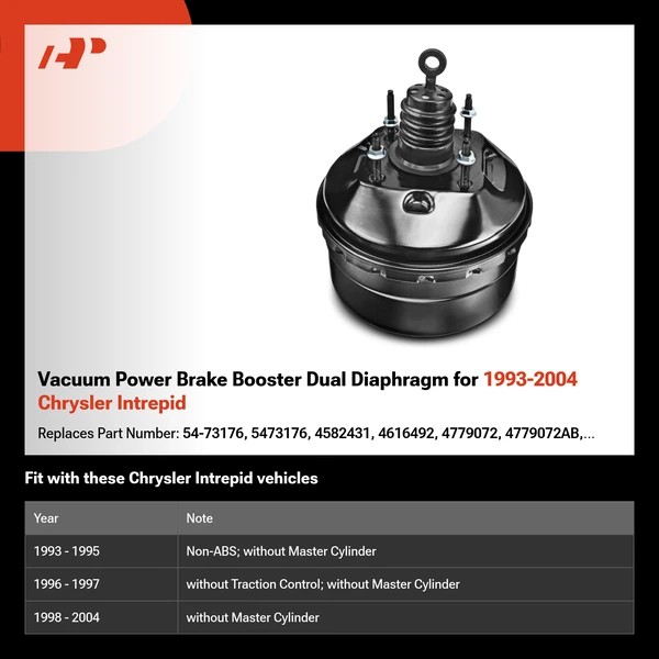 Vacuum Power Brake Booster Dual Diaphragm for 1993-2004 Chrysler Intrepid
