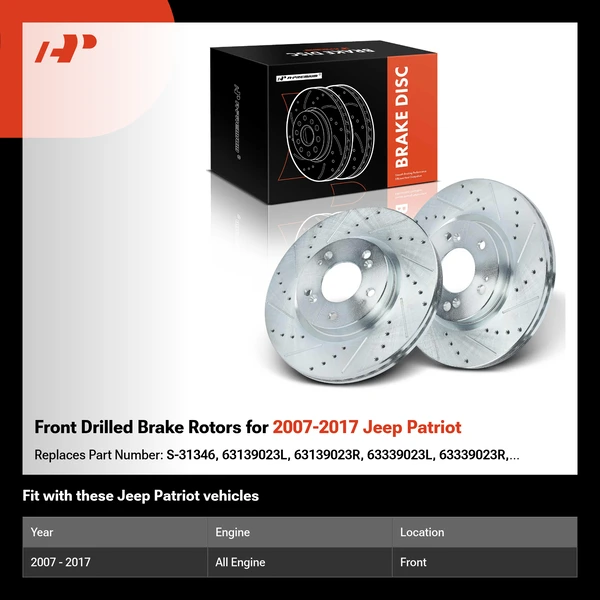 Front Drilled Brake Rotors for 2007-2017 Jeep Patriot