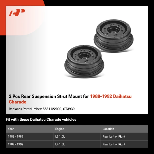 2 Pcs Rear Suspension Strut Mount for 1988-1992 Daihatsu Charade