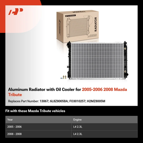 Aluminum Radiator with Oil Cooler for 2005-2006 2008 Mazda Tribute