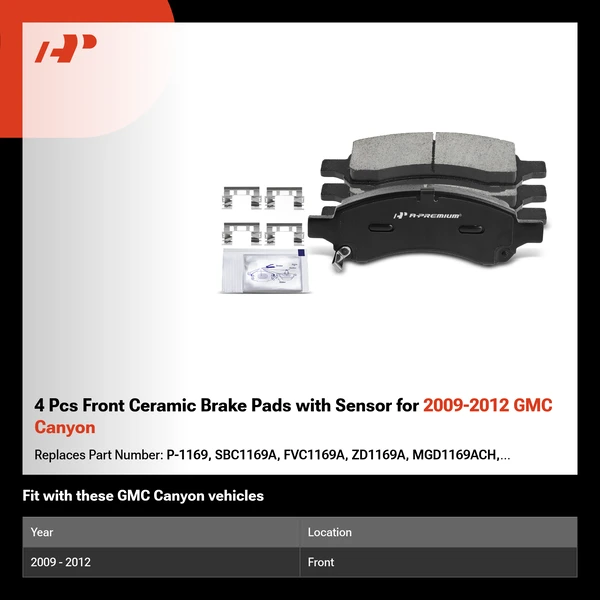 4 Pcs Front Ceramic Brake Pads with Sensor for 2009-2012 GMC Canyon