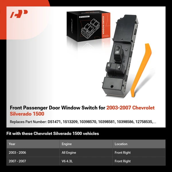Front Passenger Door Window Switch for 2003-2007 Chevrolet Silverado 1500
