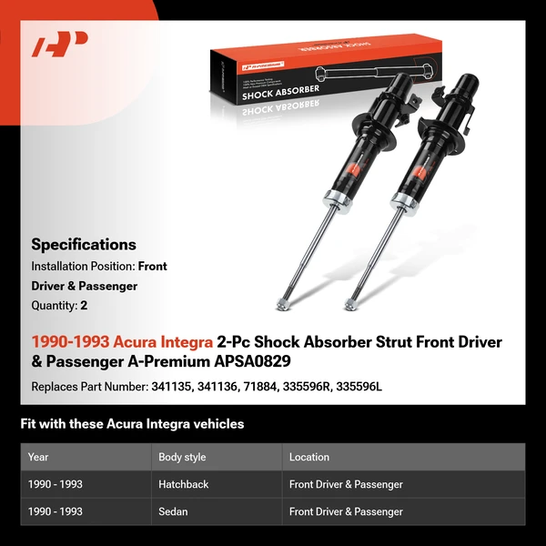 1990-1993 Acura Integra 2-Pc Shock Absorber Strut Front Driver & Passenger A-Premium APSA0829