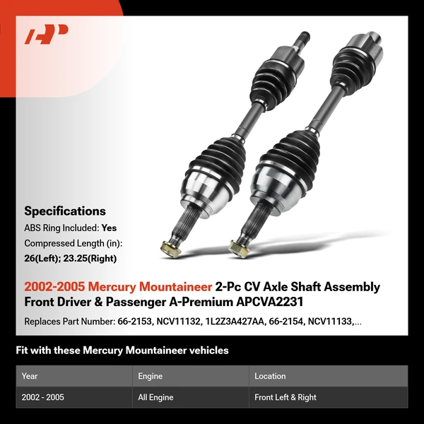 2002-2005 Mercury Mountaineer 2-Pc CV Axle Shaft Assembly Front Driver & Passenger A-Premium APCVA2231
